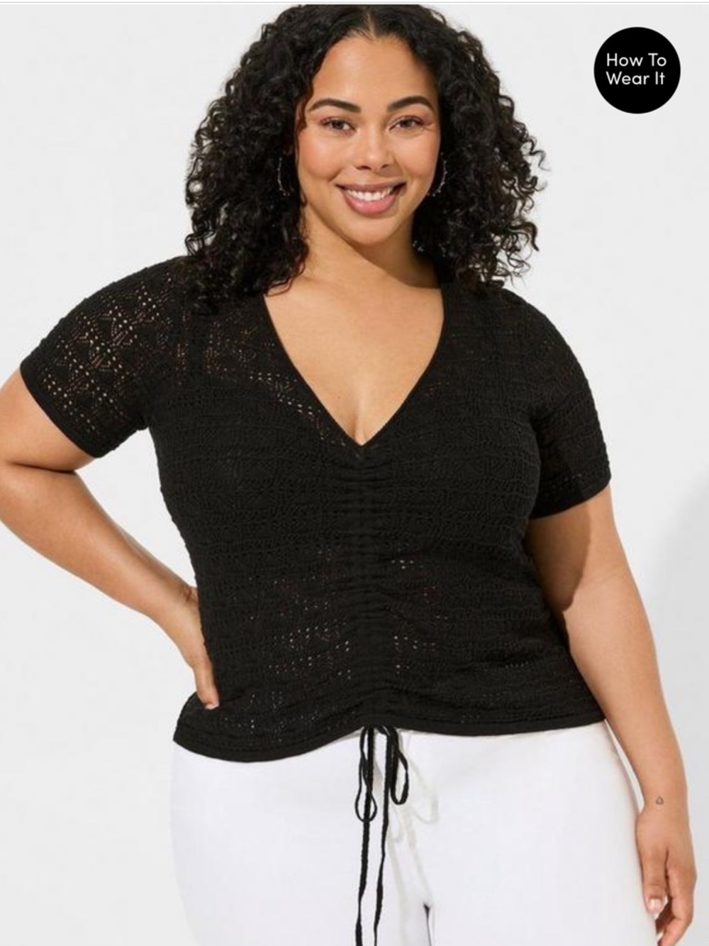 Torrid Black V-Neck Cinch Front Knit Top